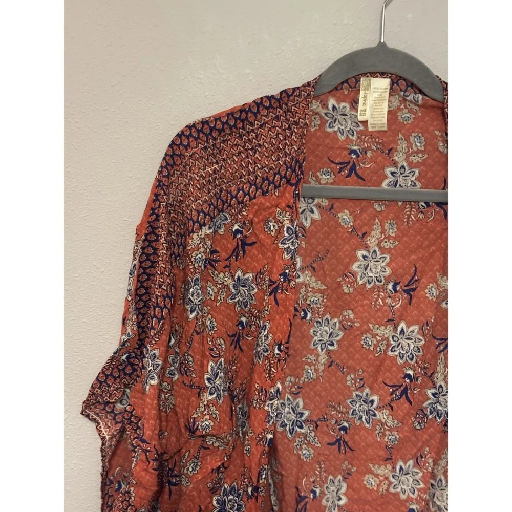 Japna Cover Up kimono Women's Size One-Size Coral Open Front Floral Pattern - Picture 5 of 11
